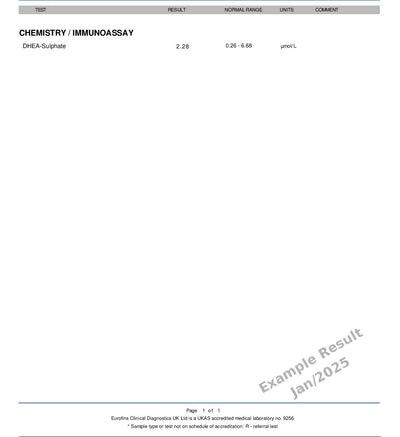 Home test DHEA Example Result